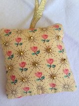 gold bead puffy pillow gift tag